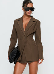 Kealy Plunge Neck Blazer Playsuit Brown
