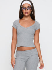 Lovely Day V Neck Top Grey Marle