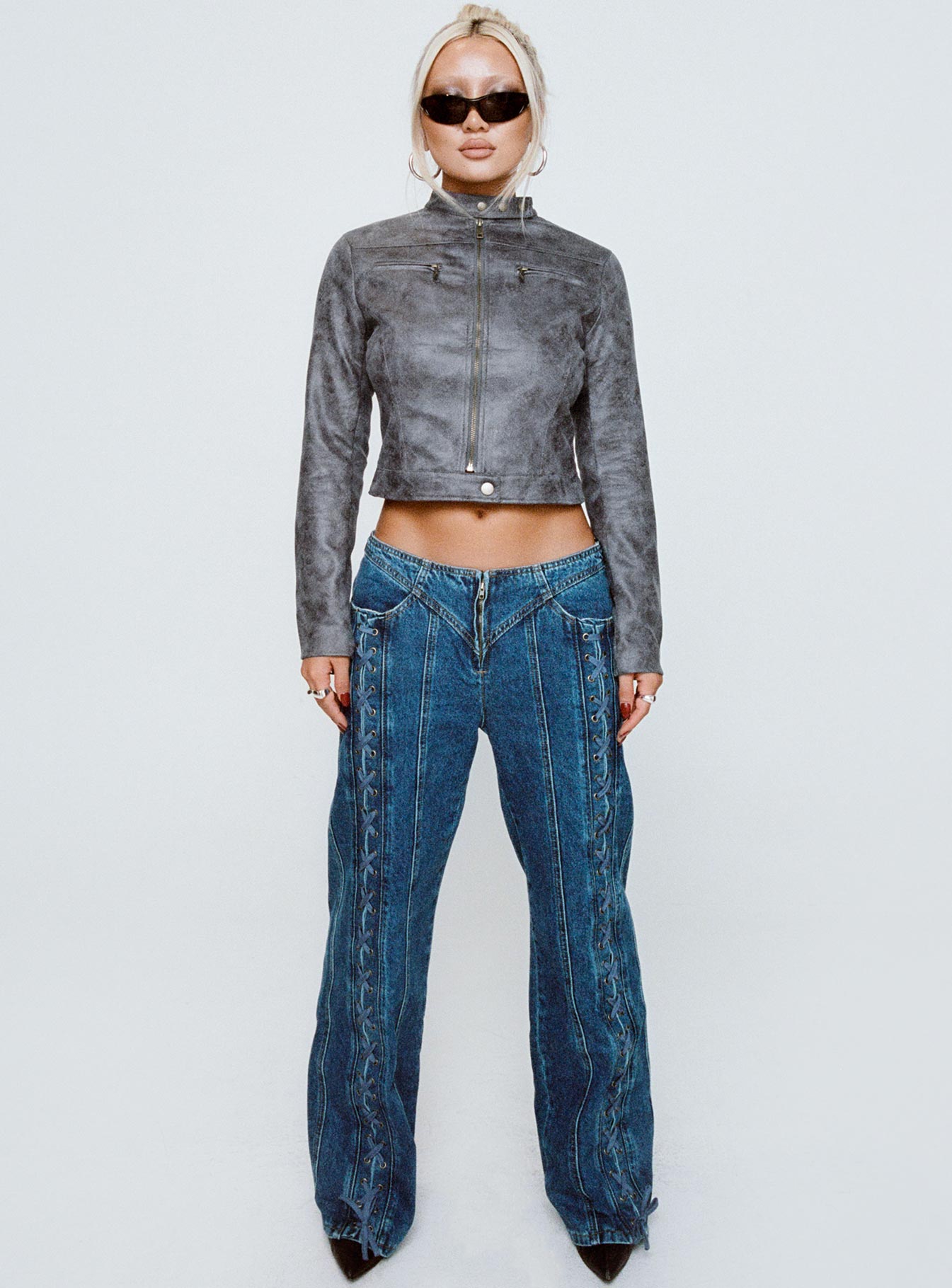 Day Dream Tie Up Jeans Blue Denim