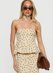 Sydni Scarf Detail Strapless Top Yellow / Chocolate Polka Dot