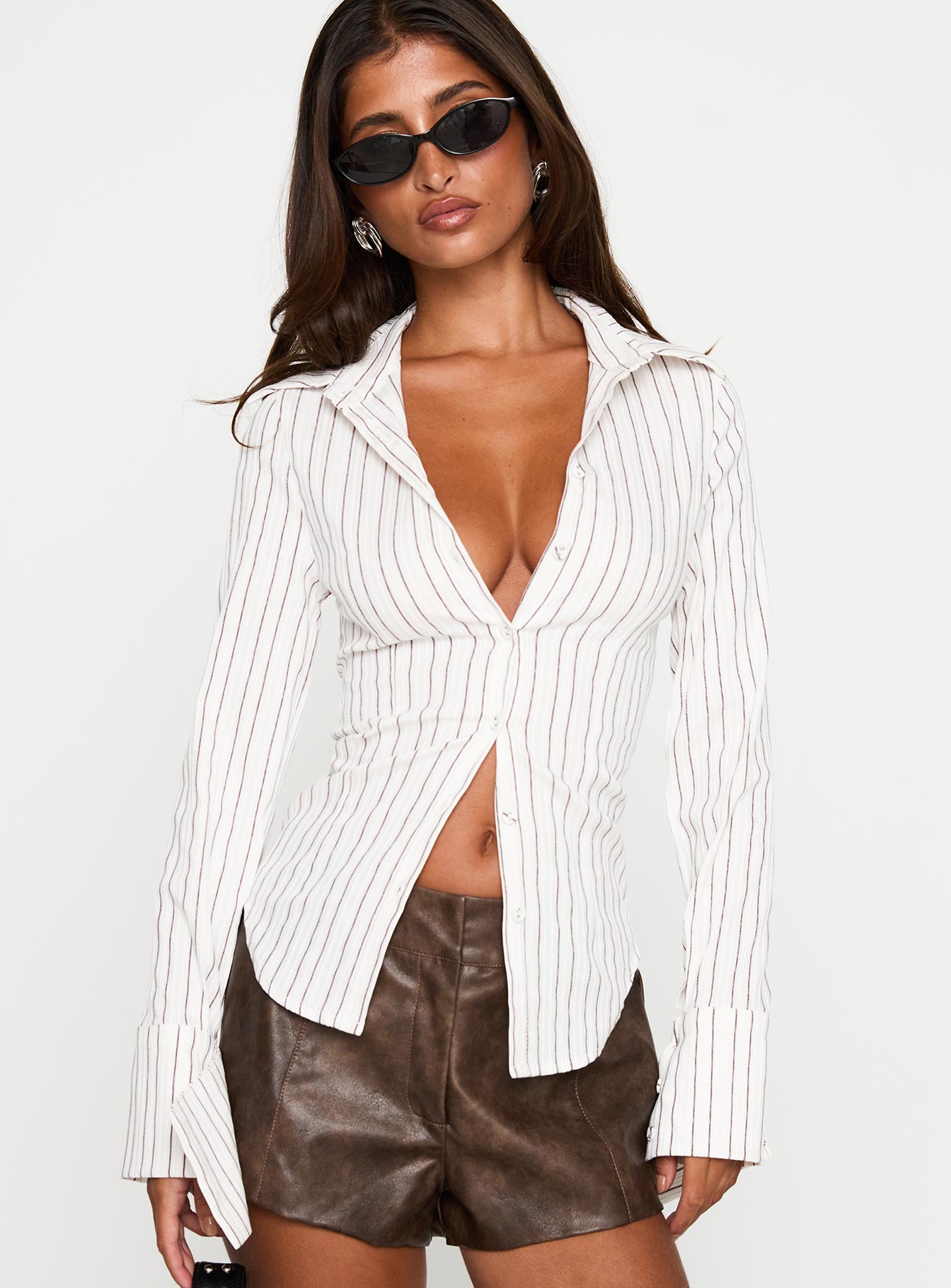 Madlin Long Sleeve Top Beige Stripe