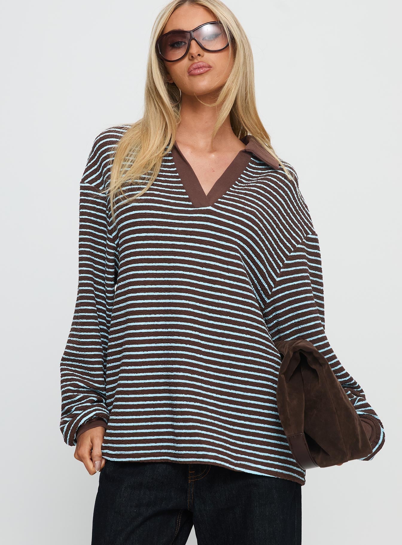 Rigbys Collared Jumper Brown / Blue Stripe