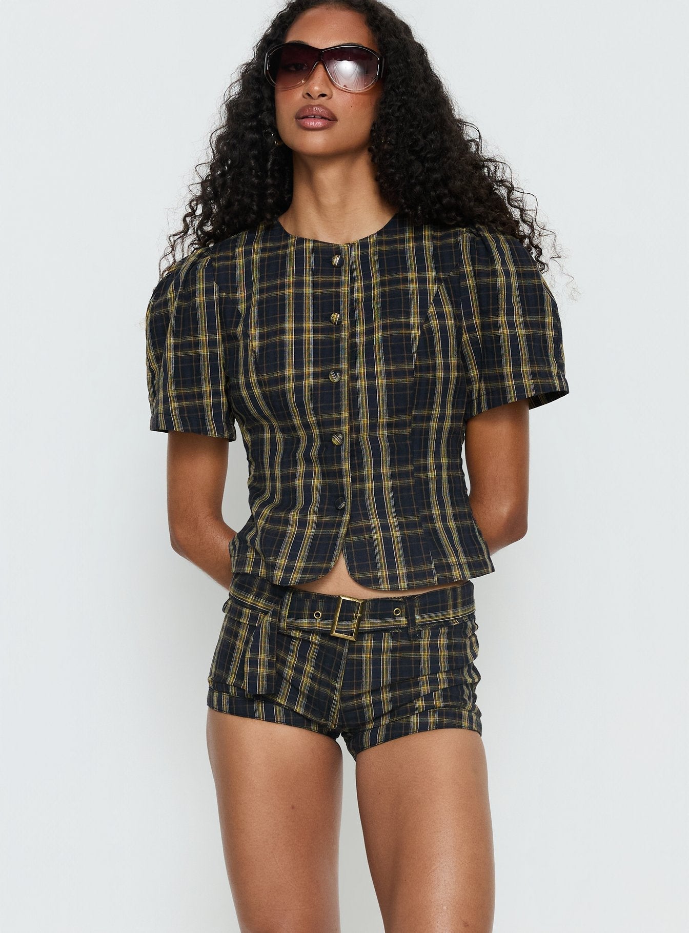 Afterglow Mini Short Navy / Lemon Plaid