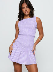 Home Grown Shirred Mini Dress Lilac Stripe