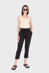 Black paper bag waist trousers