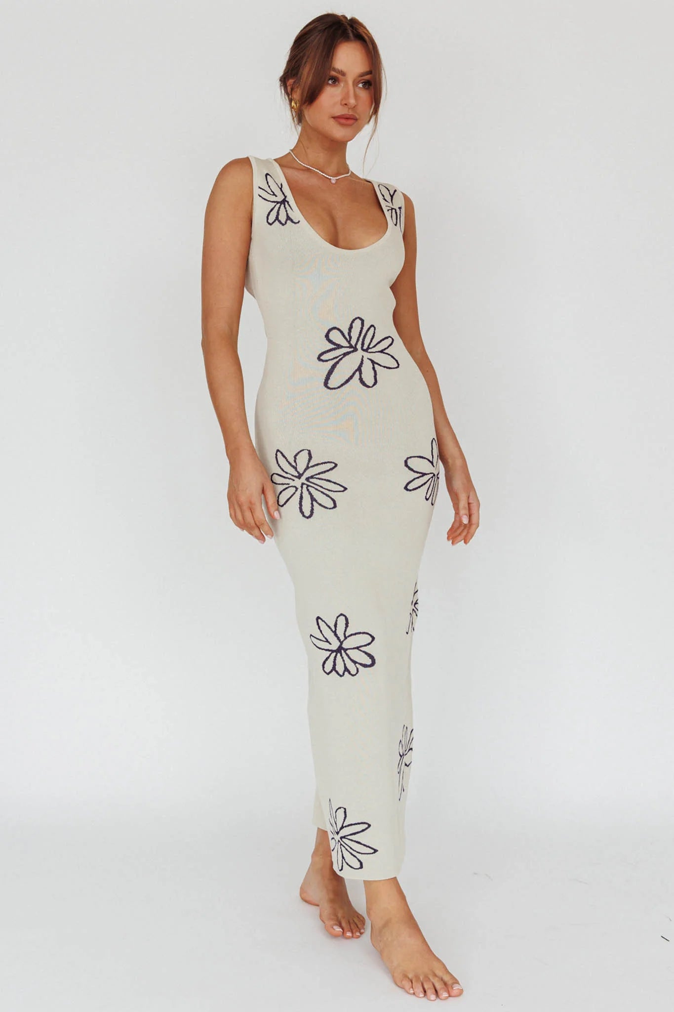Sunland Knit Maxi Dress Flower Cream