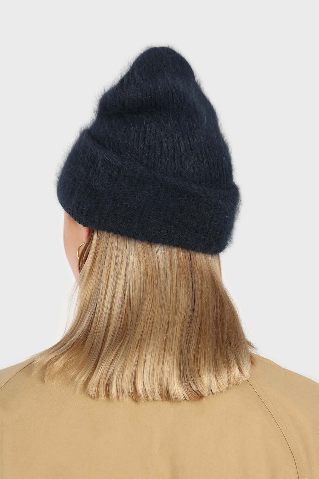 Deep blue mohair beanie hat