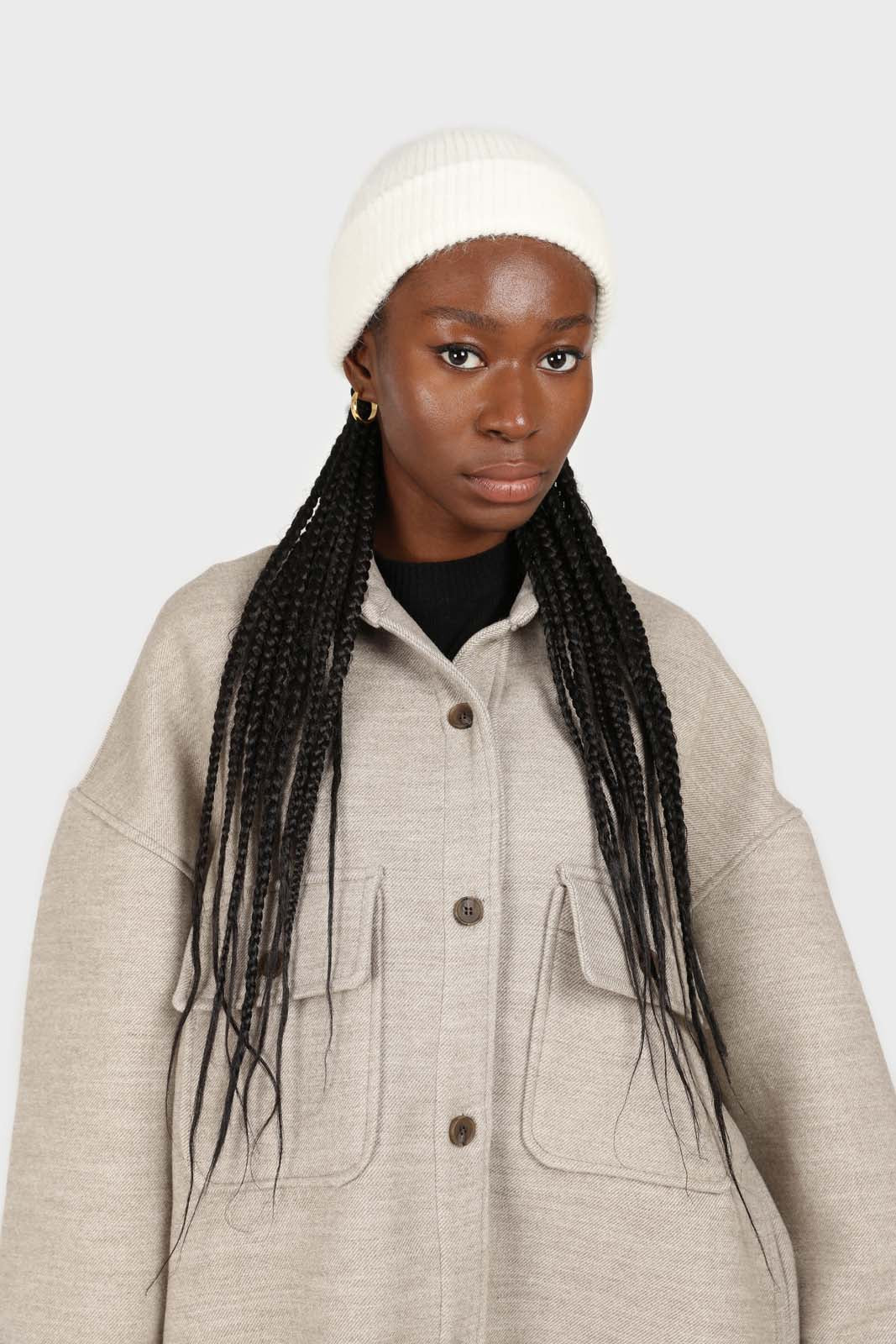 White mohair beanie hat