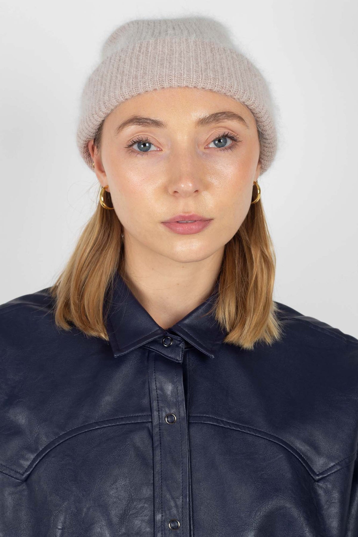 Light beige mohair beanie hat