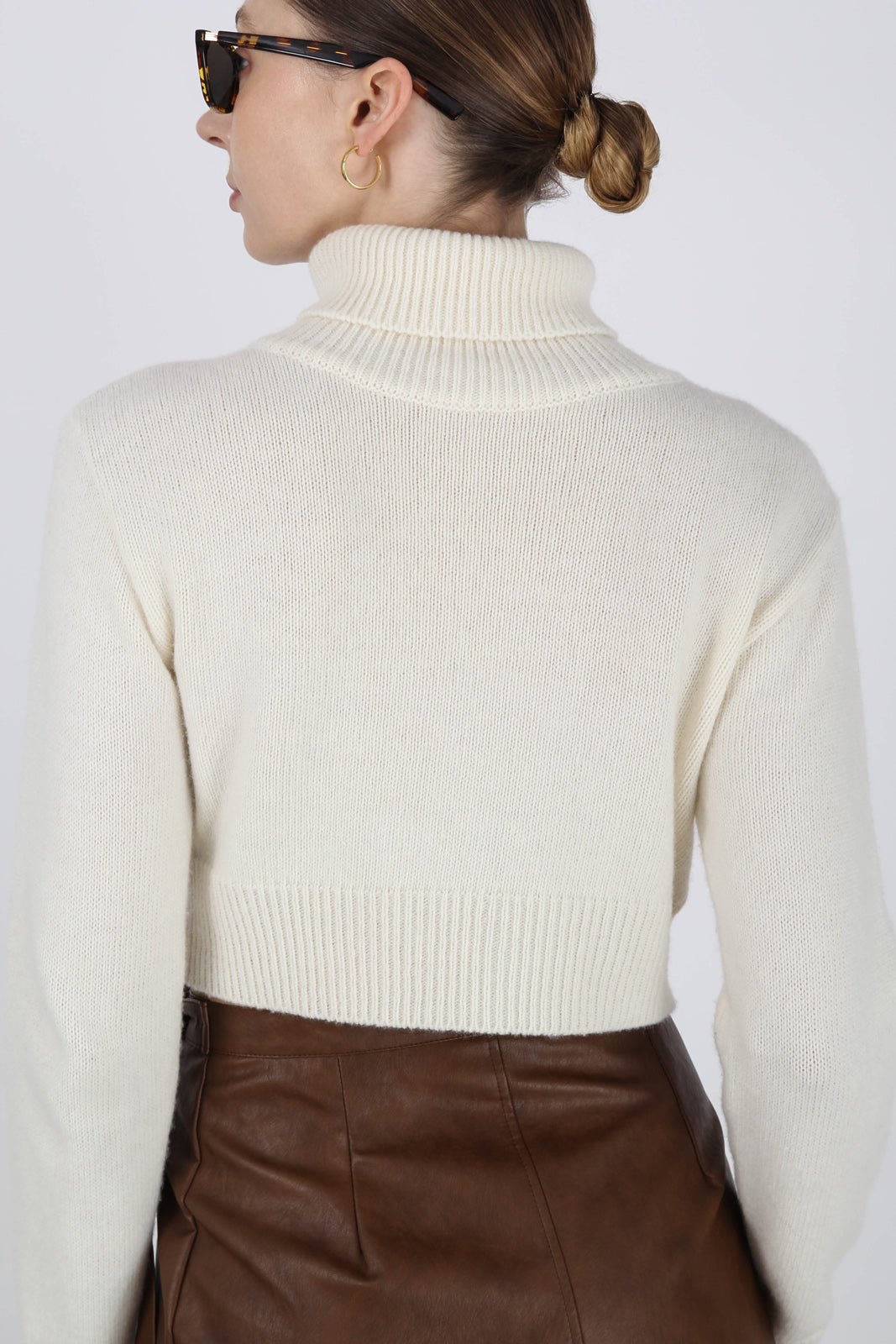 Ivory wool cropped turtleneck jumper