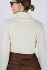 Ivory wool cropped turtleneck jumper