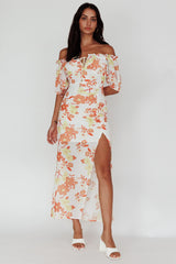 Jalynn Off-Shoulder Split Midi Dress Floral Orange