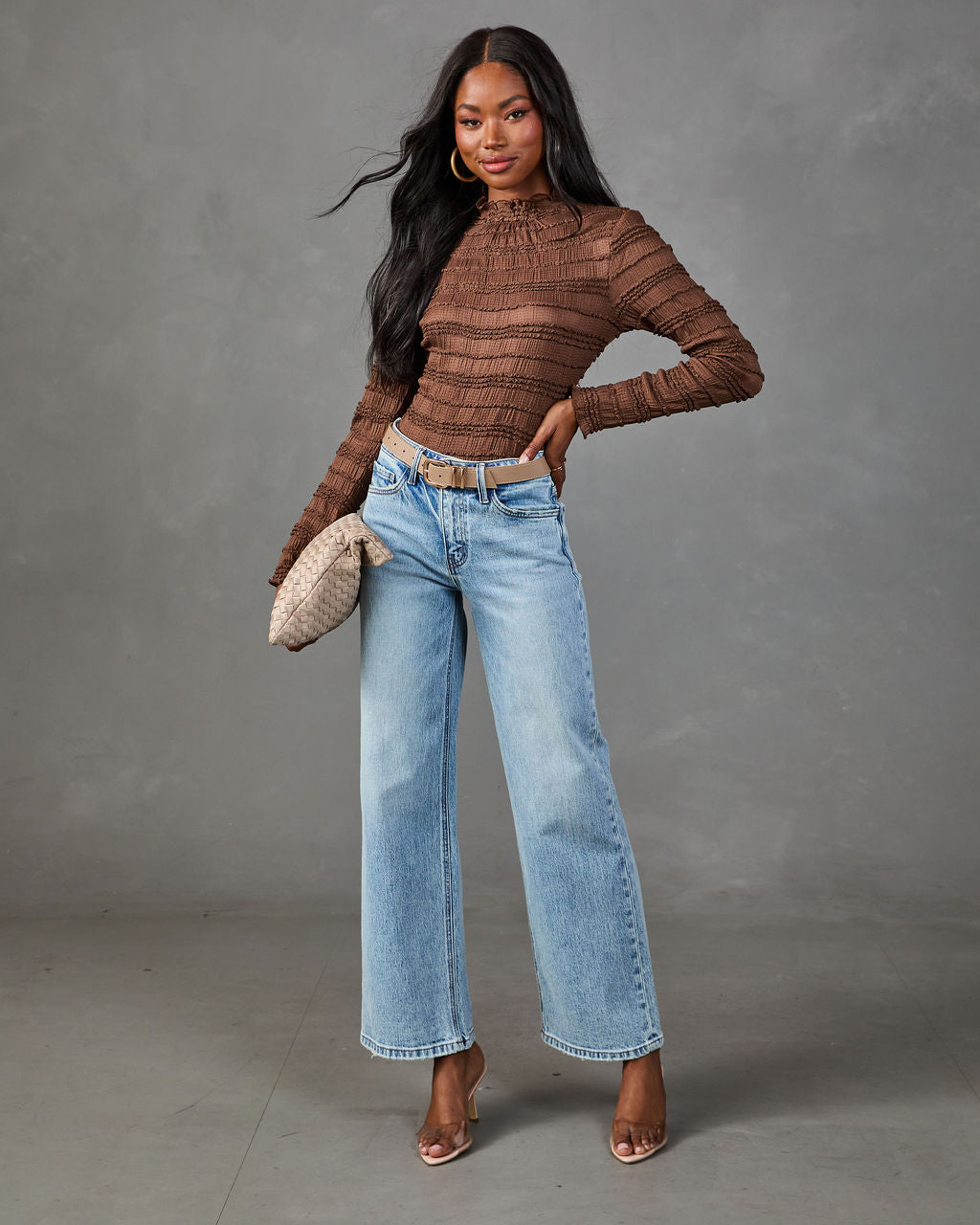 Pretty Clever Ruffle Mock Neck Top