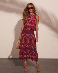 Wild Rhythm Embroidered Abstract Eyelet Midi Skirt