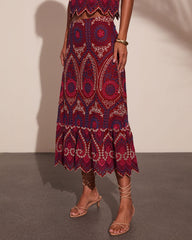 Wild Rhythm Embroidered Abstract Eyelet Midi Skirt