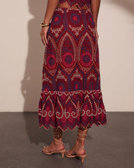Wild Rhythm Embroidered Abstract Eyelet Midi Skirt
