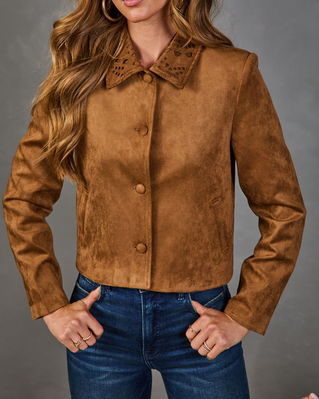 Bennett Faux Suede Eyelet Collar Jacket