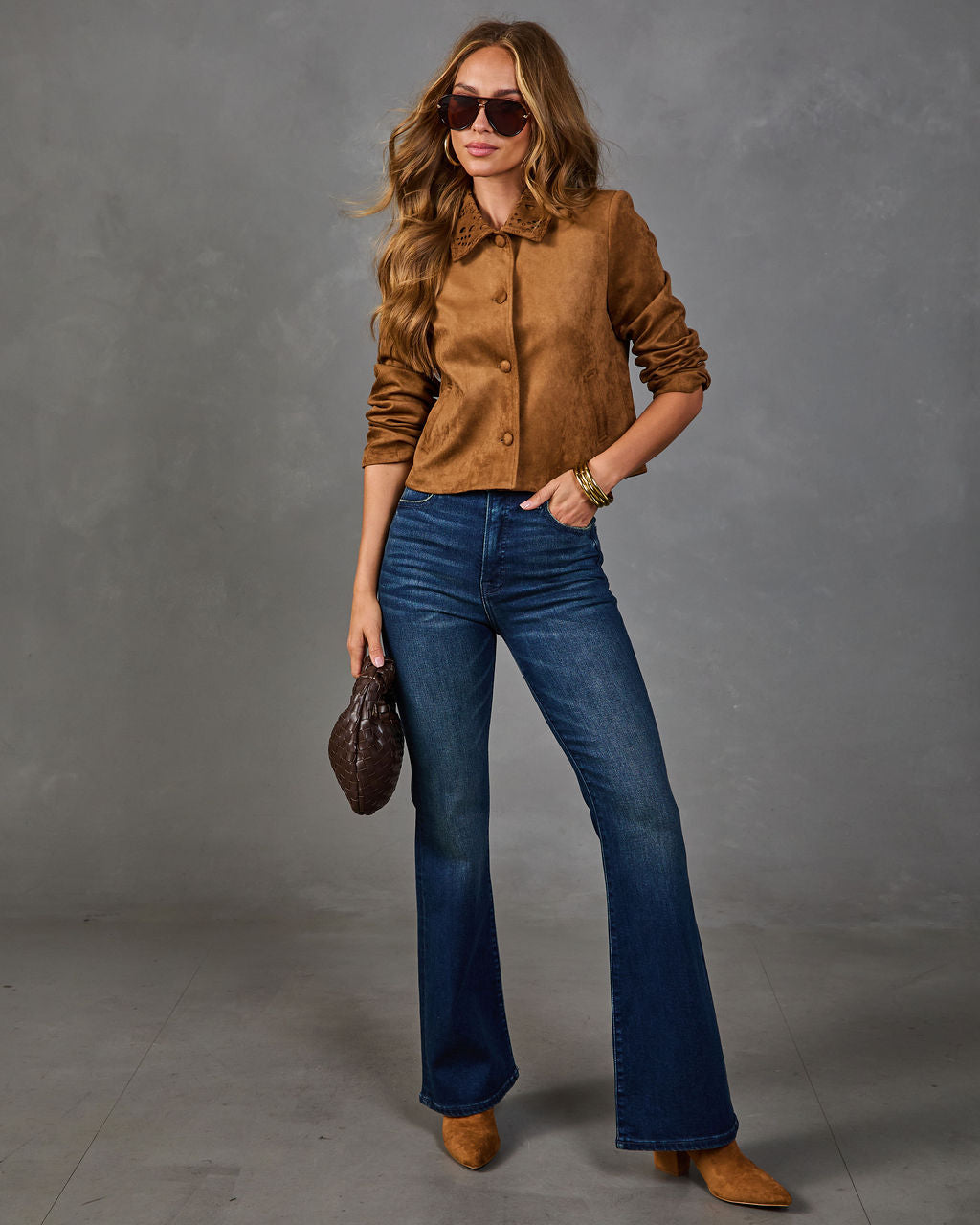 Bennett Faux Suede Eyelet Collar Jacket