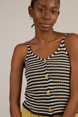 Black and white striped button up knit tank