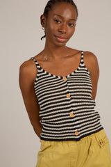 Black and white striped button up knit tank