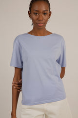 Blue open back tee