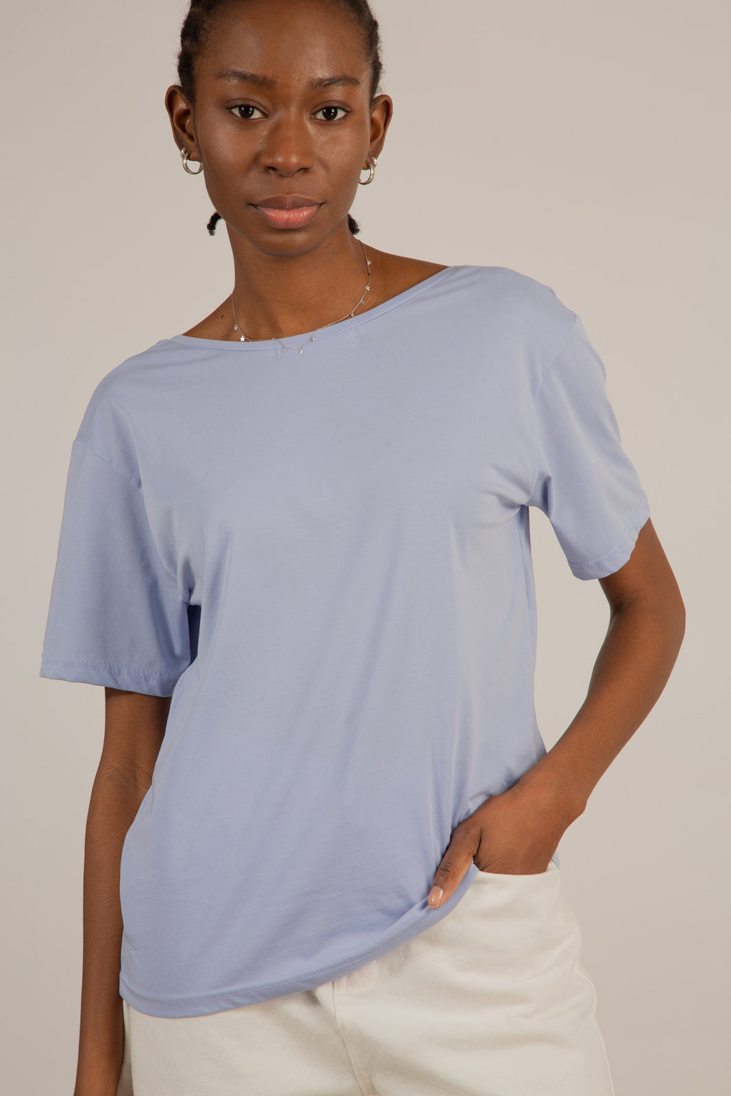 Blue open back tee