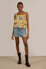 Mustard pineapple print button front tank