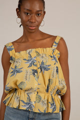 Mustard pineapple print button front tank