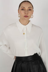 White micro pleated long sleeved shirt