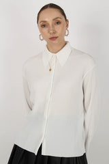 White micro pleated long sleeved shirt