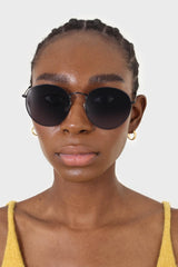 Black matte metal frame round sunglasses
