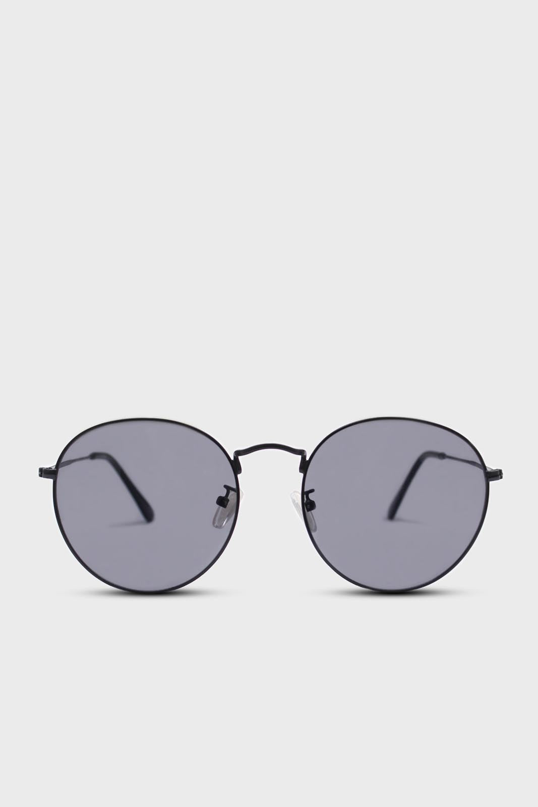 Black matte metal frame round sunglasses