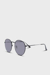Black matte metal frame round sunglasses
