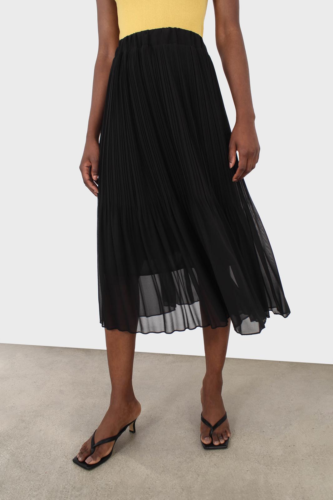 Black silky micro pleat maxi skirt