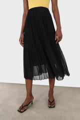 Black silky micro pleat maxi skirt