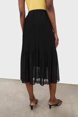Black silky micro pleat maxi skirt