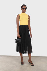 Black silky micro pleat maxi skirt