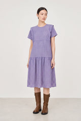 Cobalt blue and pink gingham ruffle trim dress