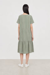 Green and pink gingham ruffle trim dress