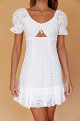 Michal Tied Bust Eyelet Mini Dress White