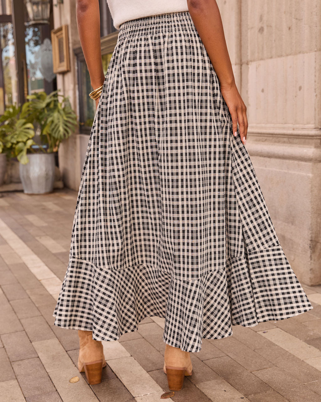 Fall Favorite Plaid Drawstring Maxi Skirt