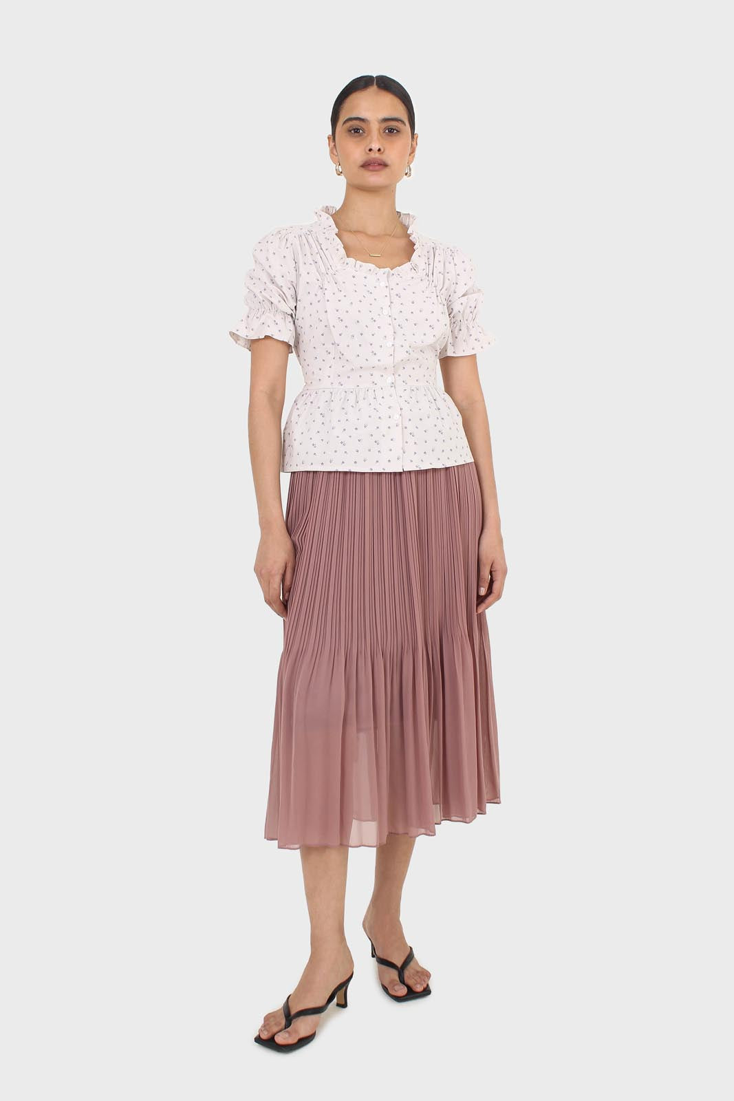 Dusty rose silky micro pleat maxi skirt