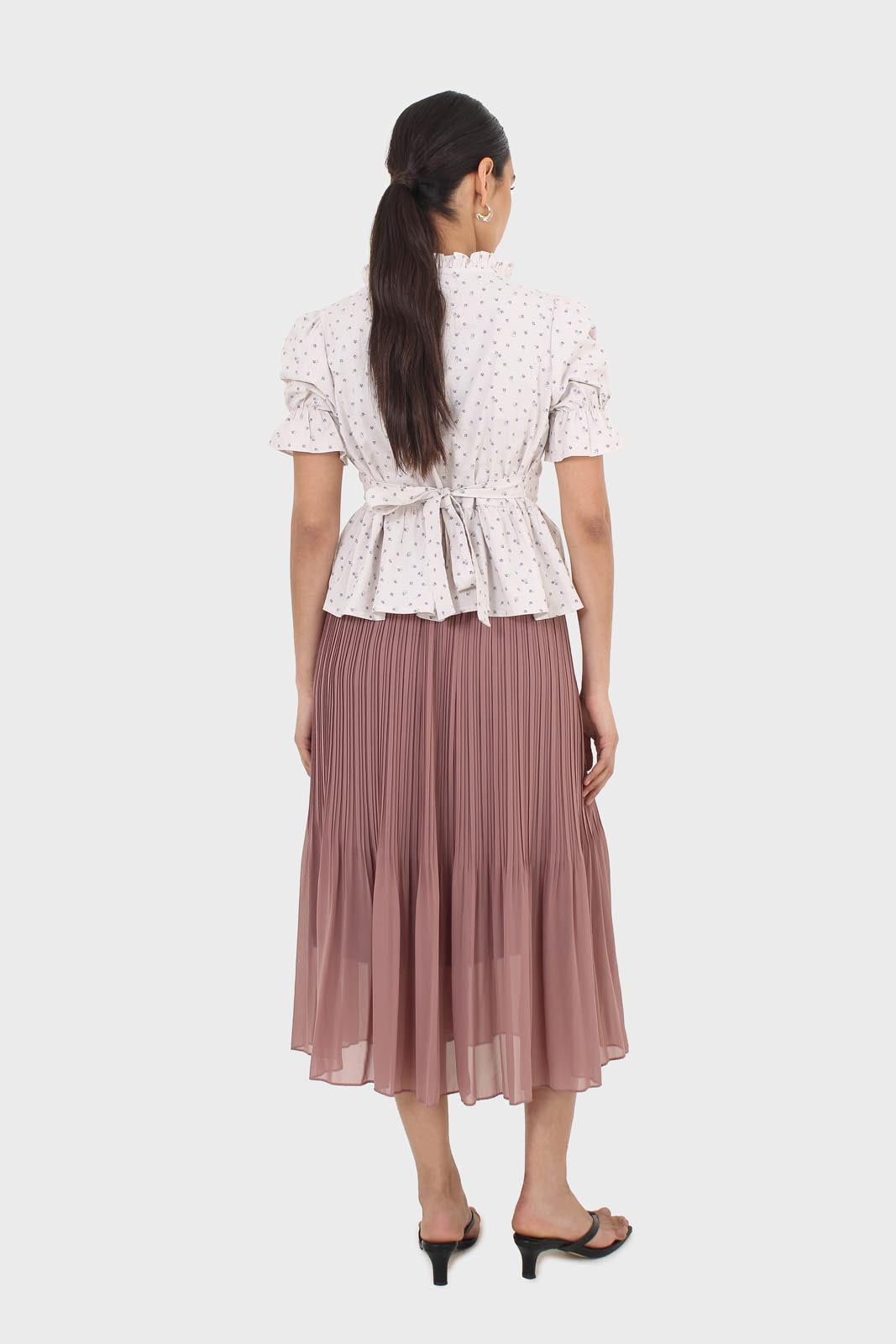 Dusty rose silky micro pleat maxi skirt