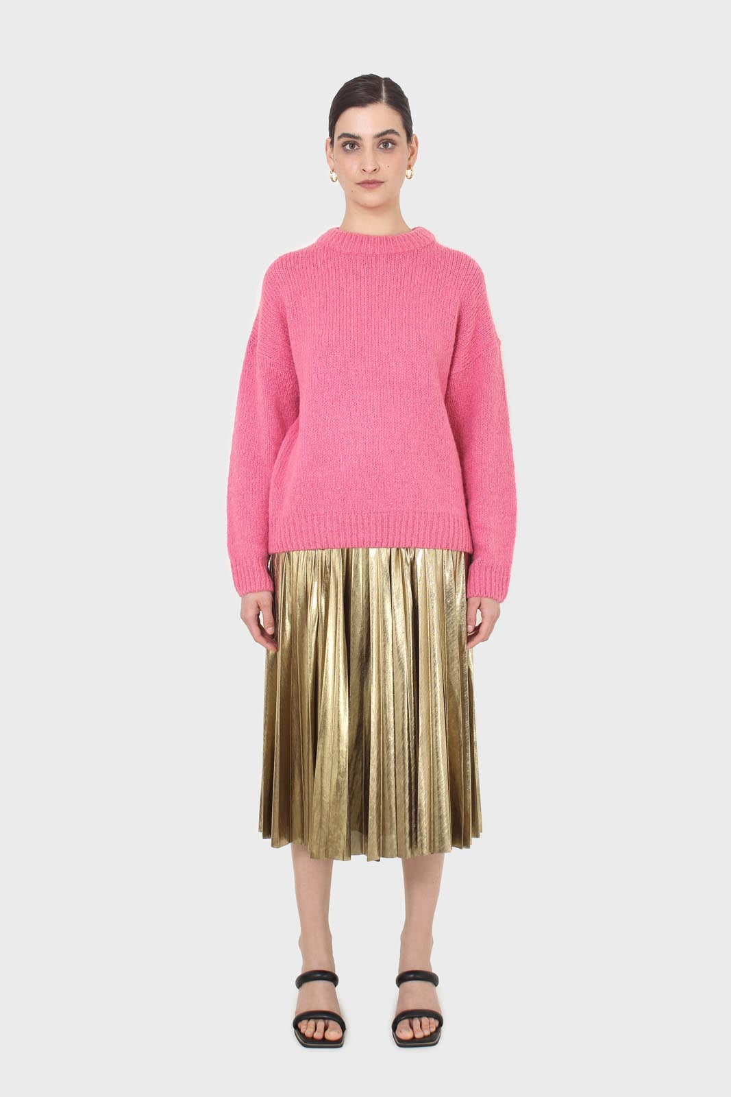 Dark gold pleated maxi skirt