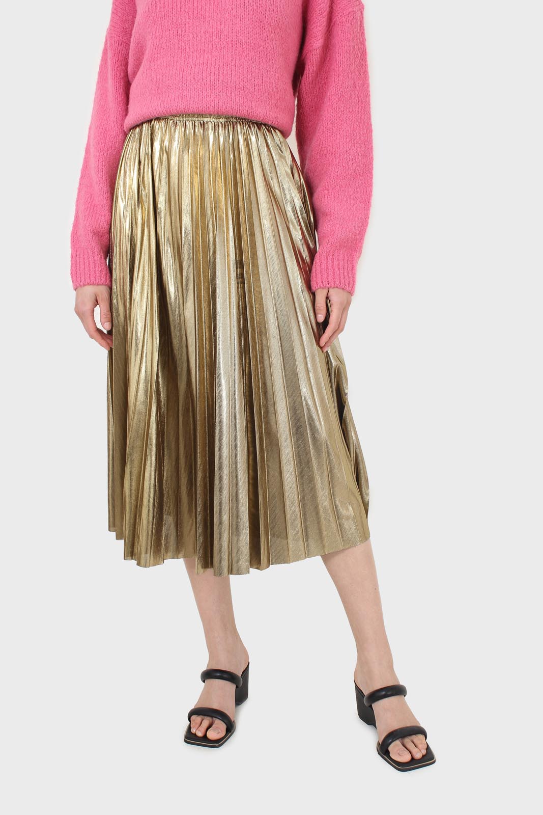 Dark gold pleated maxi skirt