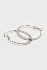 Silver medium smooth flat hoop earrings