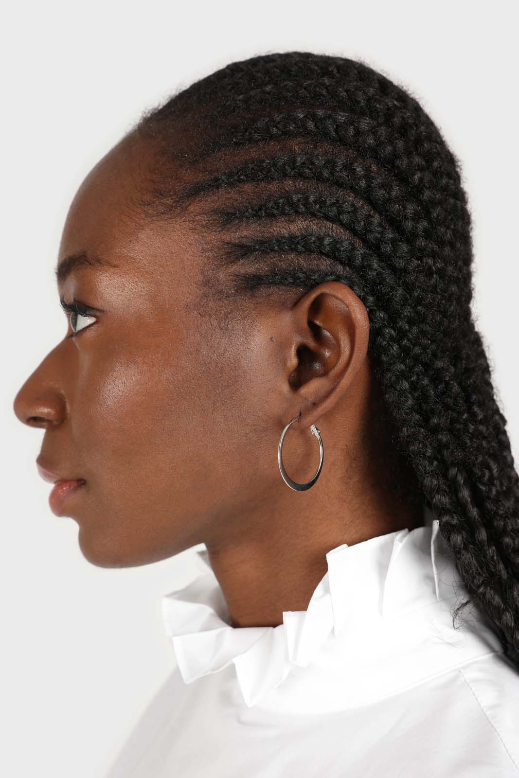 Silver medium smooth flat hoop earrings