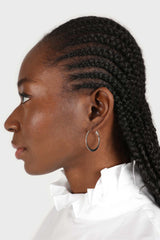 Silver medium smooth flat hoop earrings