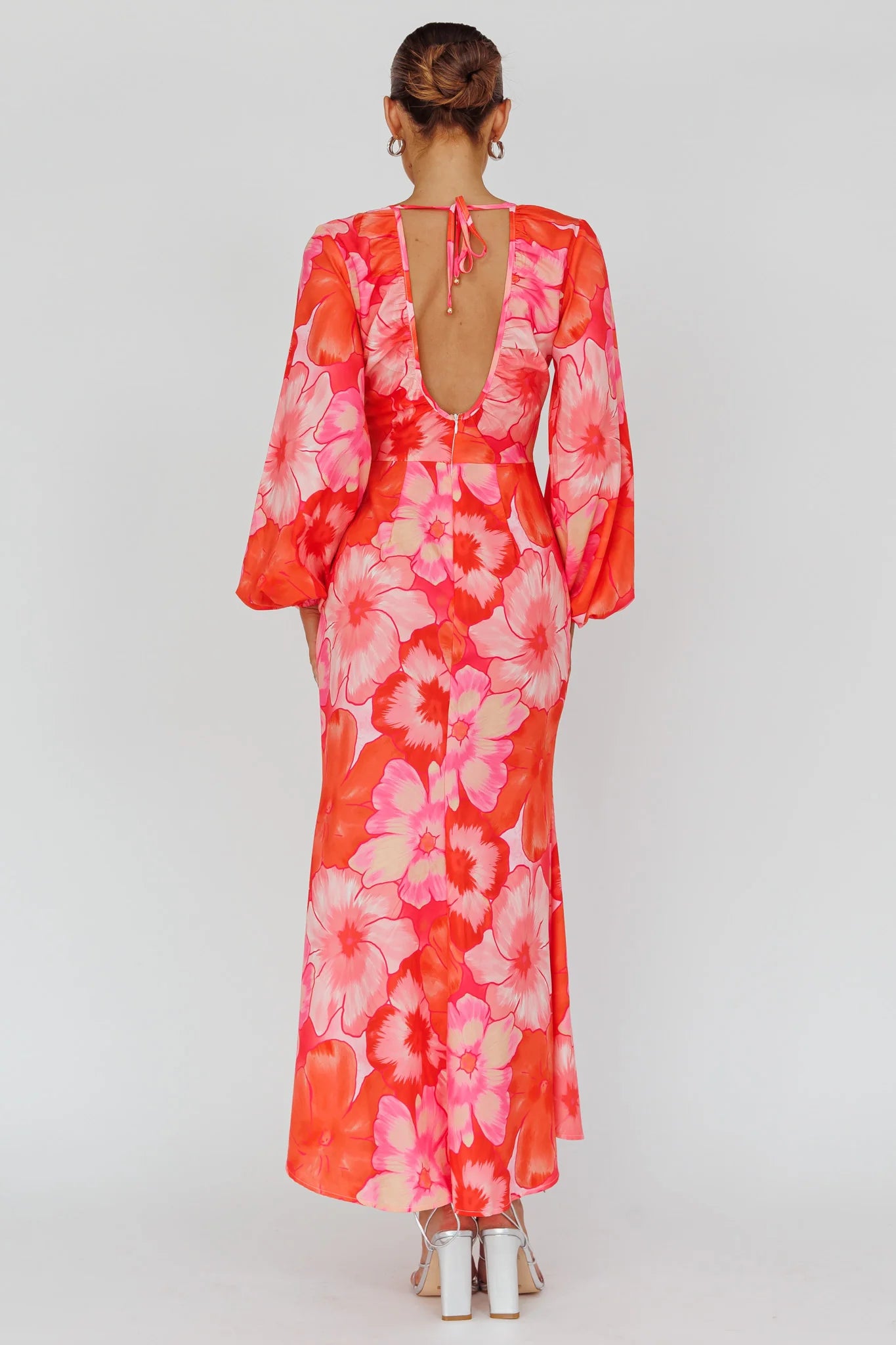 Yessica Balloon Sleeve Midi Dress Floral Pink