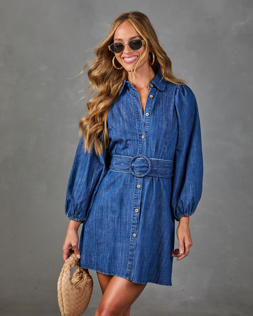 Larisa Belted Denim Mini Dress